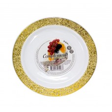 Тарелка d190мм одноразовая пластиковая Complement белая с золотой ажурной каймой  12шт/упак