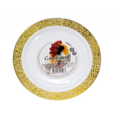 Тарелка d190мм одноразовая пластиковая Complement белая с золотой ажурной каймой  12шт/упак