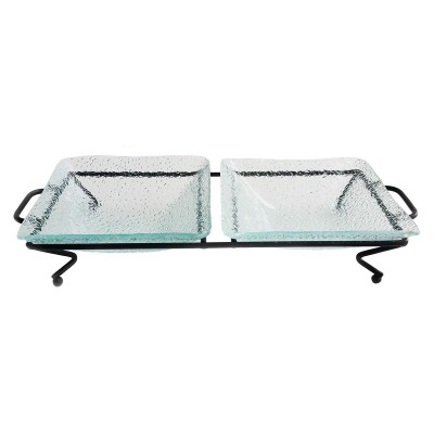 Блюдо для выкладки стеклянное с металлическим основанием 39*30*9 см P.L.