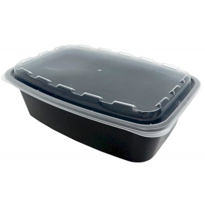Контейнер прямоугольный 1000мл с крышкой 212*148*70мм черный РР 1/50/150