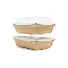 Контейнер 400мл бумажный Crystal Box с купольной крышкой 141х97х45мм, КРАФТ 1/850
